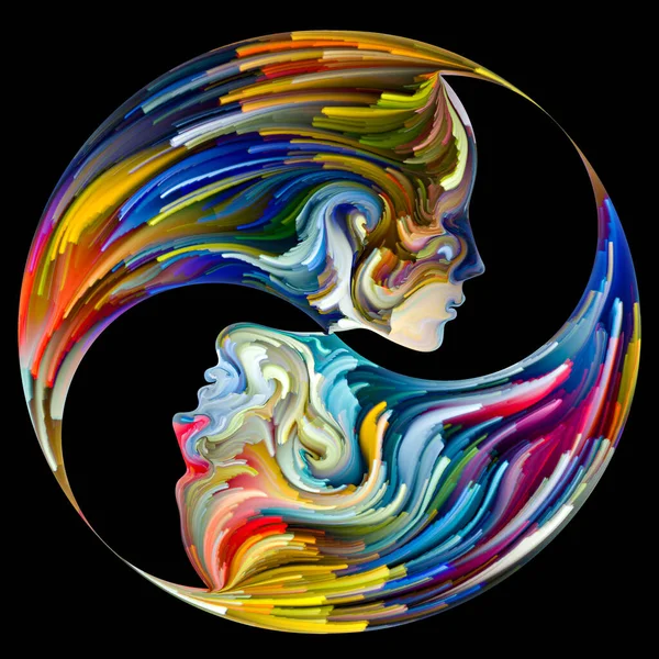 Emotional Palette Series Yin Yang Swirling Palette Abstract Painting Female — Stock Photo, Image