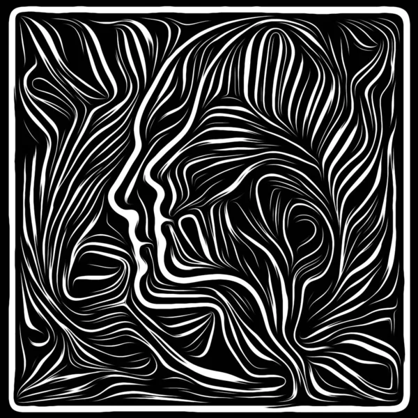 Digital Woodcut . Life Lines series. Graphic composition of human profile and woodcut pattern  for subject of human drama, poetry and inner symbols