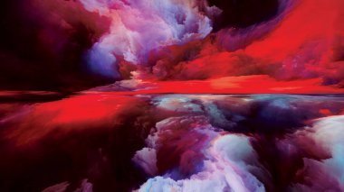 Işık bulutları. Gerçekliğe Kaçış dizisi. Manzara resmi, hayal gücü, yaratıcılık ve sanat konuları için gerçeküstü gün batımı renkleri ve dokularının yaratıcı düzenlenmesi