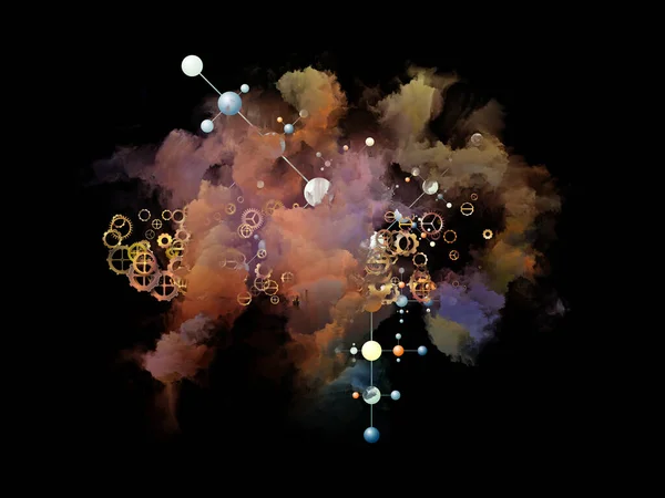 Cloud Networking Series Composition Gears Molecule Symbols Colorful Smoke Subject — Stock Photo, Image