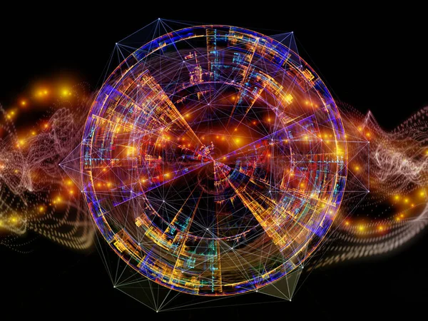 粒子生成元系列 关于现代技术 教育和理论研究主题的分形灯 模式和领域的背景 — 图库照片