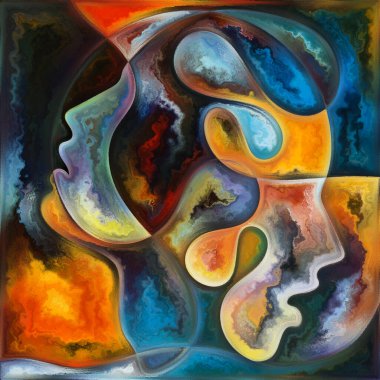 Gradyan Akış. Colors In Us serisi. İnsan siluetlerinin etkileşimi, sanat dokuları ve renklerin hayat, drama, şiir ve algı ile ilgili etkileşimi