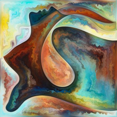 Gökkuşağı Zihni. Colors In Us serisi. İnsan siluetinin arka plan tasarımı, sanat dokuları ve renkleri yaşam, drama, şiir ve algı konularında etkileşim gösteriyor