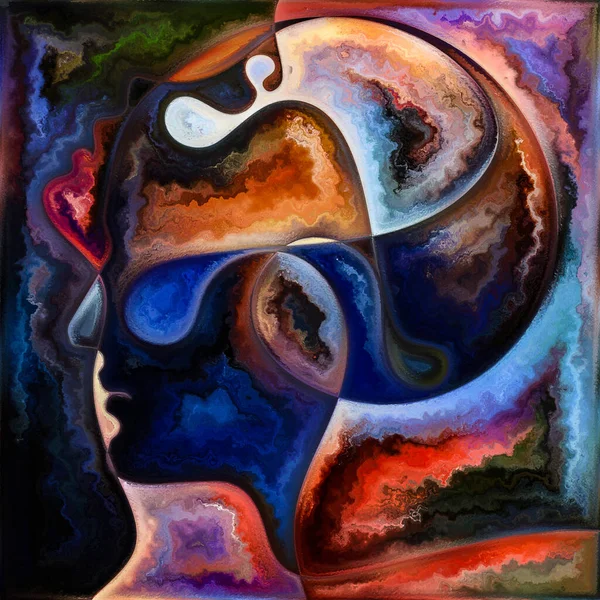 Spectral Mind. Color Geometry series. Abstract arrangement of human silhouettes, art textures and colors interplay suitable for projects on inner life, drama, poetry and perception