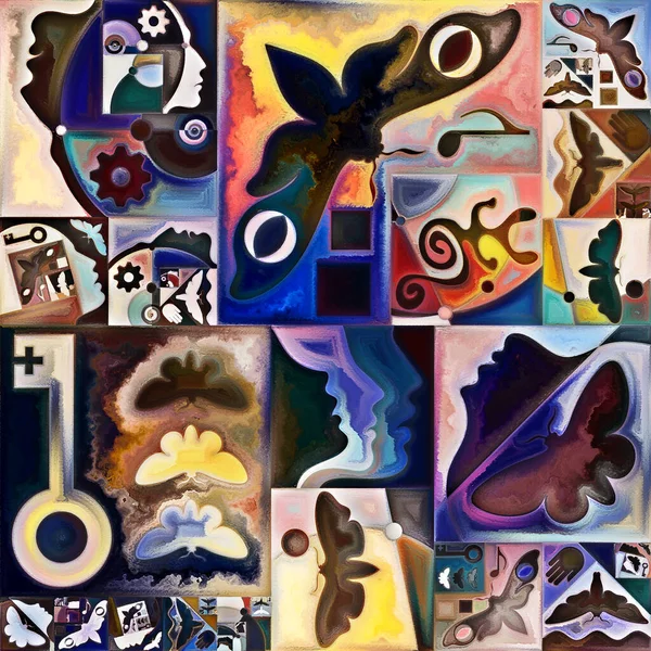 Sisäinen Salaussarja Abstraktien Orgaanisten Muotojen Taidetekstuurien Värien Vuorovaikutus Piilotettujen Merkitysten — kuvapankkivalokuva