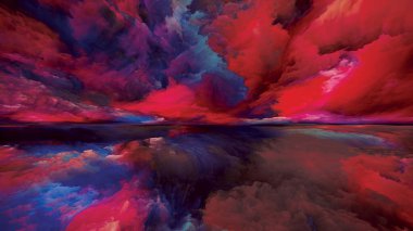 Işık bulutları. Gerçekliğe Kaçış dizisi. Sahne resmi, hayal gücü, yaratıcılık ve sanat temasında gerçeküstü gün batımı renkleri ve dokularının kompozisyonu