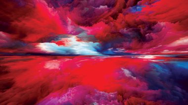 Gökkuşağı Aydınlanması. Gerçekliğe Kaçış dizisi. Manzara resmi, hayal gücü, yaratıcılık ve sanat konularında gerçeküstü gün batımı renkleri ve dokularının soyut düzenlenmesi