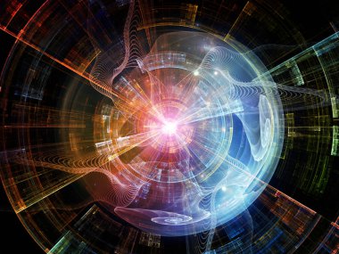 Concentric Teknoloji serisi. Serbest simetrik fraktal yapıların etkileşimi ve bilim ve modern teknoloji üzerine ışık.