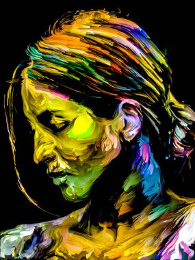 Renkli Kadın serisi. Yaratıcılık, hayal gücü ve sanat konularında genç bir kadının canlı portresi.