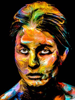 Renkli Kadın serisi. Yaratıcılık, hayal gücü ve sanat konularında soyut desenli genç kadın portresi.