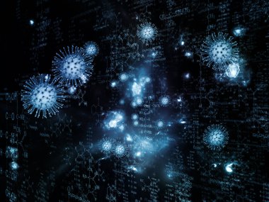 Coronavirus Kimya. Viral Salgın Serisi. Coronavirus parçacıkları ve mikro uzay elementlerinin virüs, salgın, enfeksiyon, hastalık ve sağlık projeleri için uygun 3D Illustration