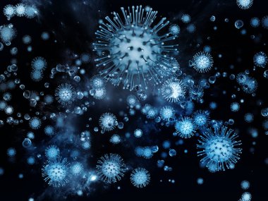 Coronavirus Gerçekliği. Viral Salgın Serisi. Koronavirüs parçacıkları ve mikro uzay elementlerinin virüs, salgın hastalık, enfeksiyon, hastalık ve sağlıkla ilişkili 3D çizimi