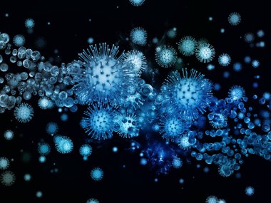 Coronavirus Mantığı. Viral Salgın Serisi. Virüs, salgın, enfeksiyon, hastalık ve sağlık konuları için 3D Coronavirus parçacıkları ve mikro uzay elementleri