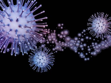 Coronavirus Matematik. Viral Salgın Serisi. Virüs, salgın, enfeksiyon, hastalık ve sağlık konuları için 3 boyutlu Coronavirus parçacıkları ve mikro uzay elementleri