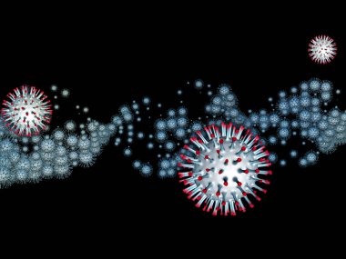Coronavirus Araştırma. Viral Salgın Serisi. Virüs, salgın, enfeksiyon, hastalık ve sağlık konularındaki projeler için 3 boyutlu Coronavirus parçacıkları ve mikro uzay elementleri