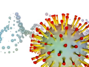 Coronavirus Boşluğu. Viral Salgın Serisi. Virüs, salgın, enfeksiyon, hastalık ve sağlık konularındaki projeler için 3 boyutlu Coronavirus parçacıkları ve mikro uzay elementleri