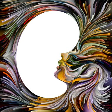 Duygusal Palet serisi. İç mekan. Hayal gücü, yaratıcılık ve iç dünya konularındaki çocuk siluetlerinin canlı renklerinin soyut tablosu.