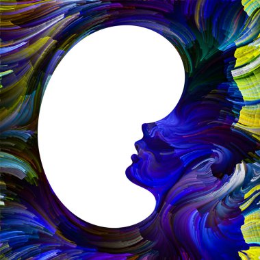 Duygusal Palet serisi. İç mekan. Hayal gücü, yaratıcılık ve iç dünya konularındaki çocuk siluetlerinin canlı renklerinin soyut tablosu.