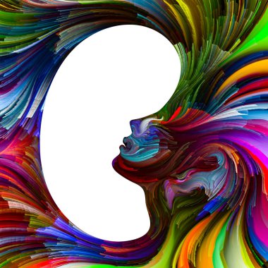 Duygusal Palet serisi. İç mekan. Hayal gücü, yaratıcılık ve iç dünya konularında kadın siluetlerinin canlı renklerinin soyut tablosu.