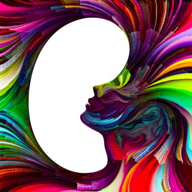 Duygusal Palet serisi. İç mekan. Hayal gücü, yaratıcılık ve iç dünya konularında kadın siluetlerinin canlı renklerinin soyut tablosu.