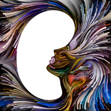 Duygusal Palet serisi. İç mekan. Hayal gücü, yaratıcılık ve iç dünya konularında kadın siluetlerinin canlı renklerinin soyut tablosu.