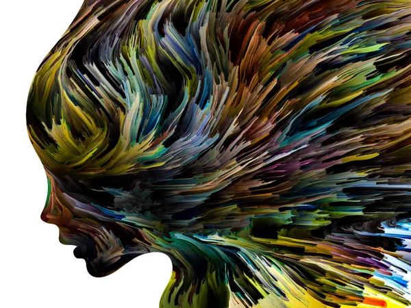 Série Pensamentos Perturbadores Pintura Espessa Movimento Dentro Silhueta Face Humana — Fotografia de Stock
