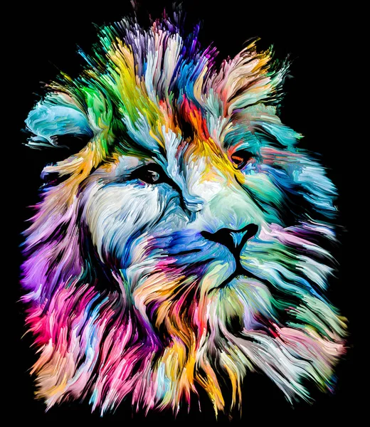 Serie Pintura Animal Retrato Multicolor León Pintura Vibrante Sobre Tema — Foto de Stock