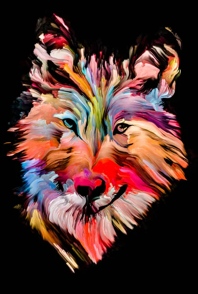Série Animal Paint Wolf Portrait Multicolore Peinture Vibrante Sur Thème — Photo