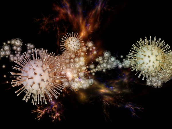 コロナウイルスの実態 ウイルス感染症シリーズ ウイルス 感染症 病気や健康の主題に関するデザインを補完するコロナウイルス粒子とマイクロスペース要素の3Dイラスト — ストック写真