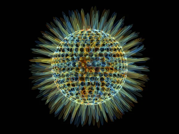 フラクタルウイルスシリーズ Covid 感染症 疾患およびコロナウイルスの流行の対象となる半透明のカラフルなウイルス粒子の3Dレンダリング — ストック写真