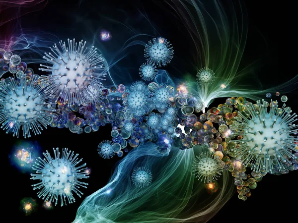 Renderização Partículas Vírus Coronavirus Elementos Microambiente Sobre Tema Infecção Viral — Fotografia de Stock