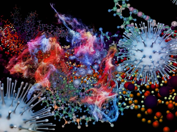 Representación Partículas Del Virus Coronavirus Elementos Moleculares Abstractos Tridimensionales Sobre — Foto de Stock