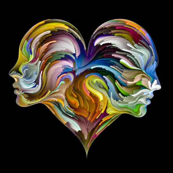 感情パレットシリーズ 壊れた心を待ってる 恋愛をテーマにした男性と女性のシルエットの融合による鮮やかな色彩の抽象画 — ストック写真