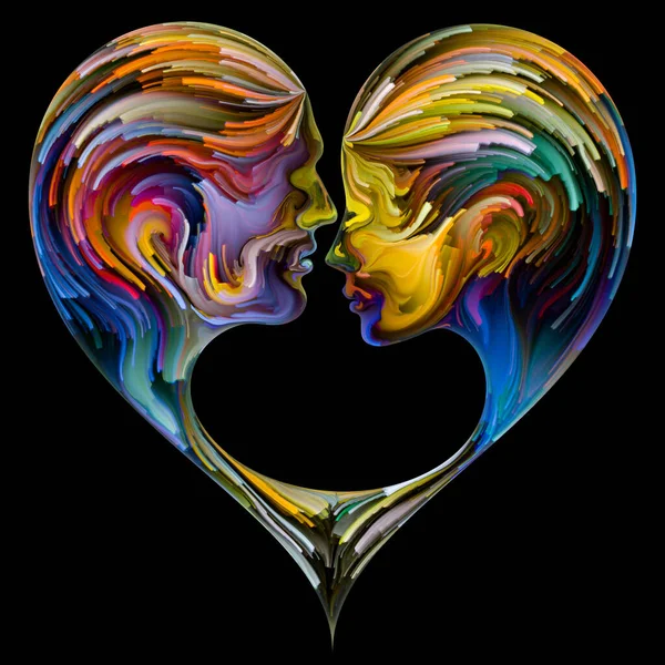 感情パレットシリーズ ハート スペース 恋愛をテーマにした男性と女性のシルエットの融合による鮮やかな色彩の抽象画 — ストック写真