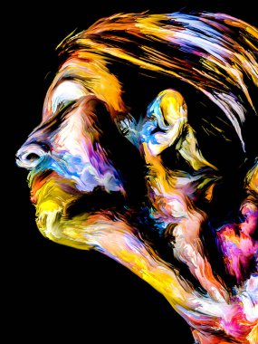 Renkli Kadın serisi. Yaratıcılık, hayal gücü ve sanat konularında genç bir kadının canlı portresi.