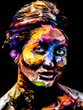 Renkli Kadın serisi. Yaratıcılık, hayal gücü ve sanat konularında soyut desenli genç kadın portresi.