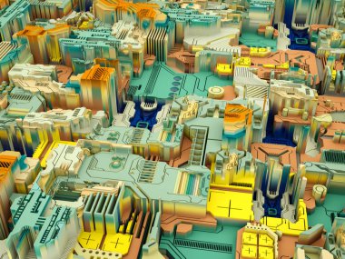 Yer Değiştirme Dünyası serisi. Bilim, modern teknoloji ve eğitim konularında soyut teknolojik örüntünün 3 boyutlu yorumlanması.