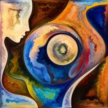 Psikoloji, zihin ve iç dünya üzerine boyanmış insan yüzleri ve dokuları..