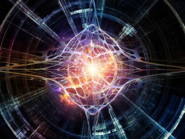 Topolojik üç boyutlu yapay yapı uzayda. Teknoloji, bilim, eğitim ve araştırma konularındaki illüstrasyon.