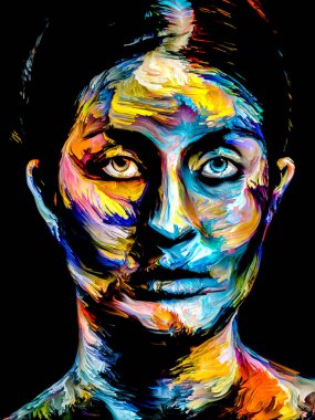 Renk serisi insanları. Yaratıcılık, hayal gücü ve sanat konularında genç bir kadının renkli soyut portresi.