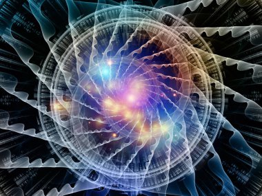 İç Çalışma serisi. Bilgi teknolojisi, matematik ve eğitim ile bağlantılı sanal ızgaralar ve fraktal dişliler kompozisyonu