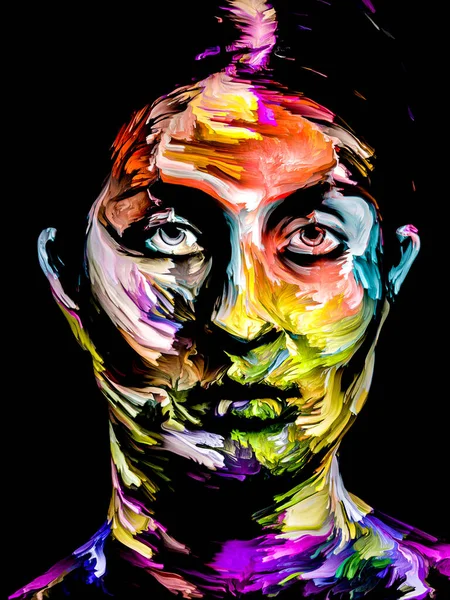 Bright Lady. Face Paint series. Composition of colorful portrait of young woman on black canvas for subject of creativity, imagination,  painting and visual art