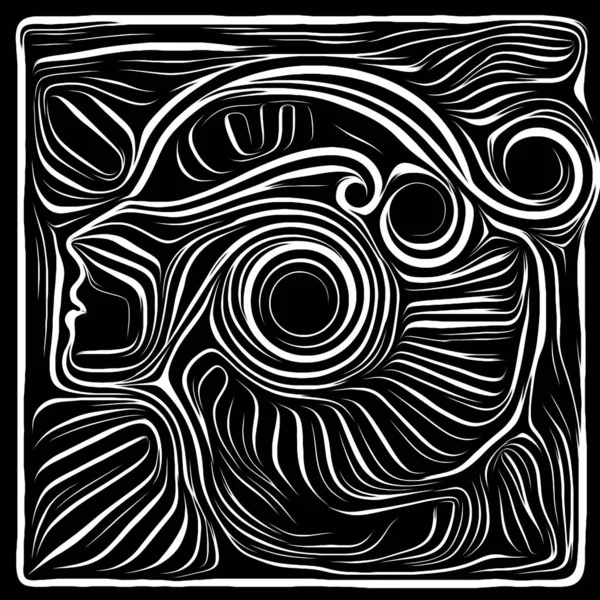 Face Woodcut Life Lines Series Composition Human Profile Woodcut Pattern — Stock Photo, Image