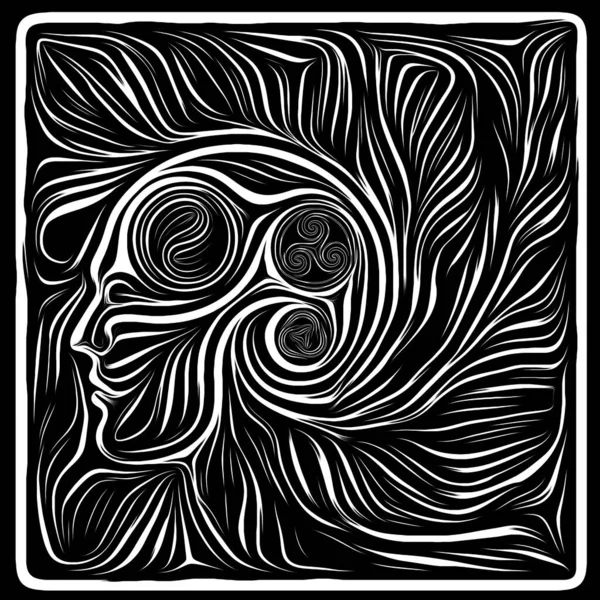 Face Woodcut Life Lines Series Composition Human Profile Woodcut Pattern — Stock Photo, Image