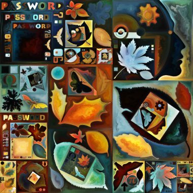 Çıkış Formu. Gizli şifre serisi. İnsan siluetinin düzenlenmesi, sanat dokuları ve renklerin iç yaşam, drama, şiir ve algı teması üzerine etkileşimi