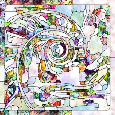 Doğa Kilisesi Pencere Serisi. Sanat ve tasarım konularındaki renk, doku ve boyalı cam desenlerinin soyut arkaplan bileşimi