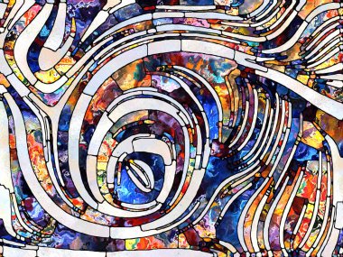 Tasarım Parçaları. Lekeli Camlar Birliği serisi. Parçalanma, sanat, şiir ve tasarım birliğinin teması üzerine renk ve doku parçalarının etkileşimi