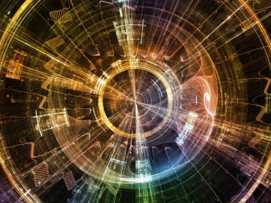 Concentric Teknoloji serisi. Serbest simetrik fraktal yapıların etkileşimi ve bilim ve modern teknoloji üzerine ışık.