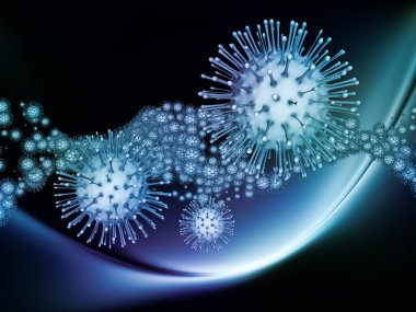 Coronavirus Matematik. Viral Salgın Serisi. Virüs, salgın, enfeksiyon, hastalık ve sağlık konuları için 3 boyutlu Coronavirus parçacıkları ve mikro uzay elementleri