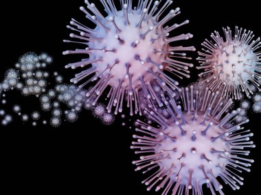 Coronavirus Gerçekliği. Viral Salgın Serisi. Koronavirüs parçacıkları ve mikro uzay elementlerinin virüs, salgın hastalık, enfeksiyon, hastalık ve sağlıkla ilişkili 3D çizimi